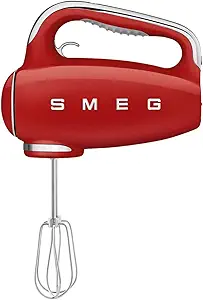 SMEG Red 50's Retro Style Electric Hand Mixer with Set of Beaters, Set of Dough Hooks and Set of Whisks